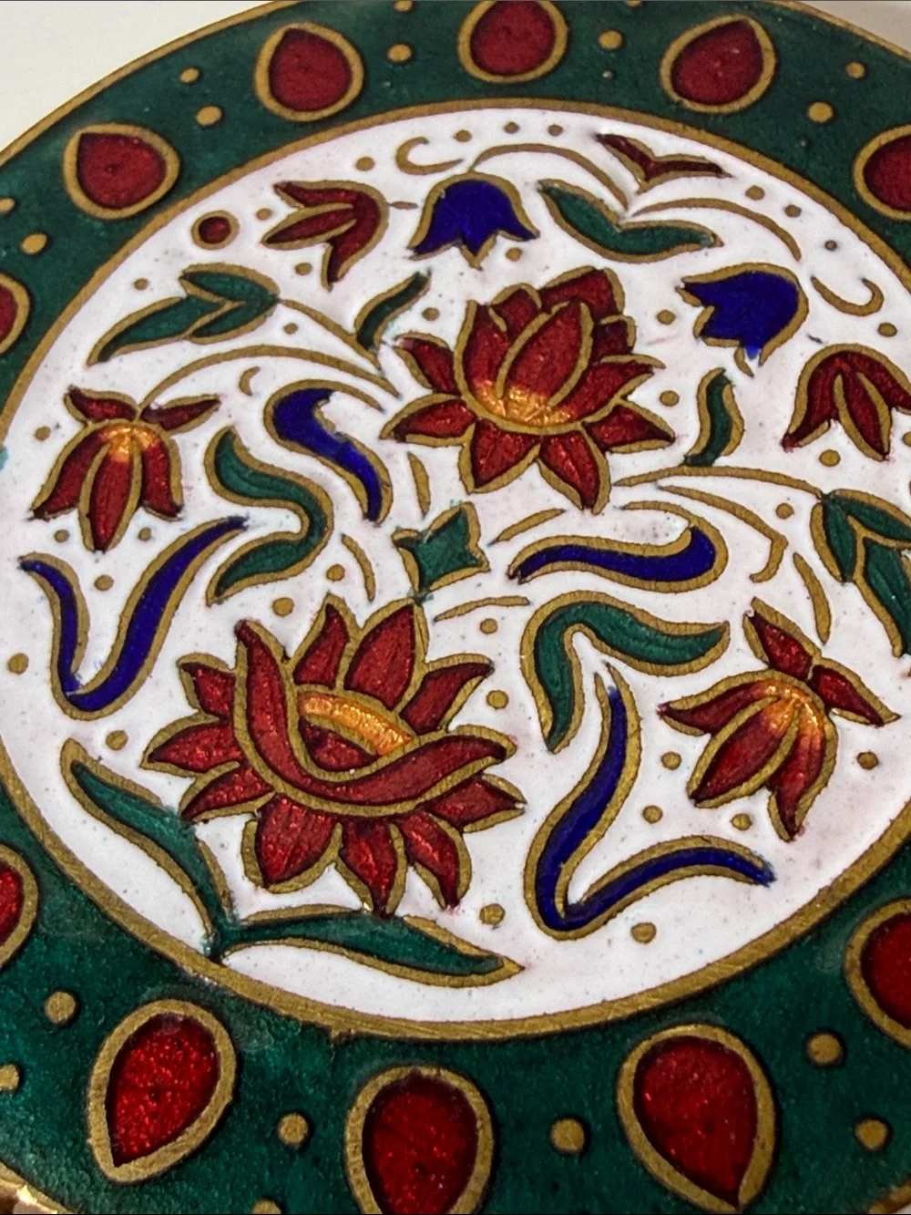 Gorgeous cloisonné vintage Handheld Decorative Mirror with Floral Enamel ornate